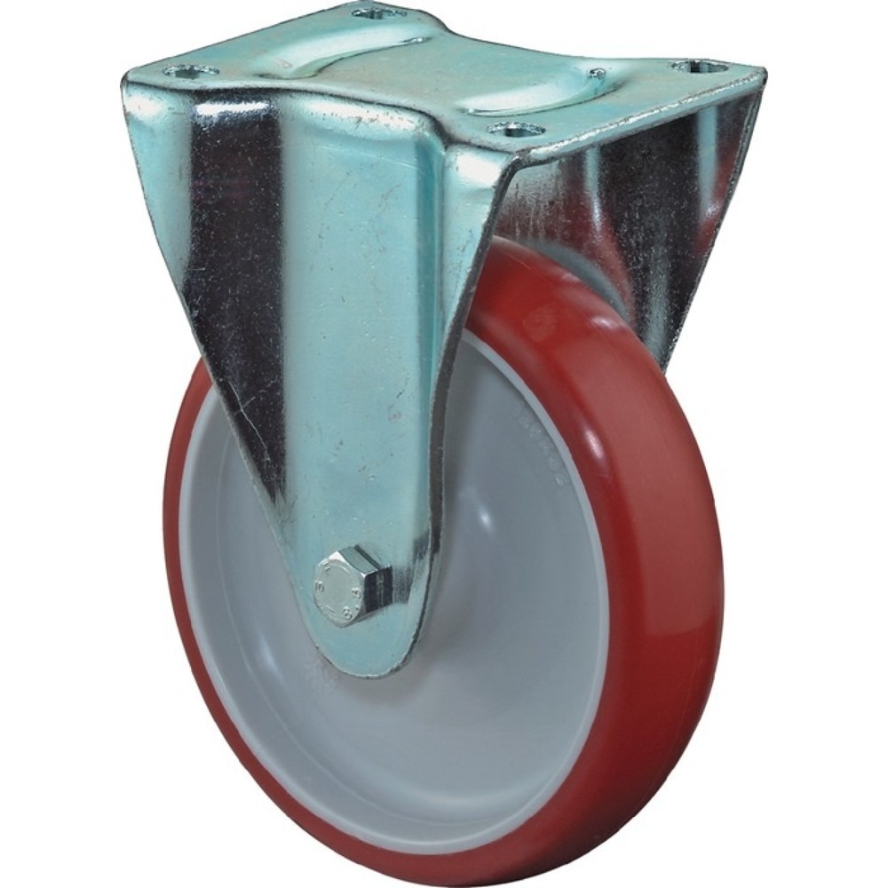 BS ROLLEN Roue fixe, polyuréthane moulé, Ø de la roue 150 mm, capacité de charge 200 kg, plaque L135xl110 mm