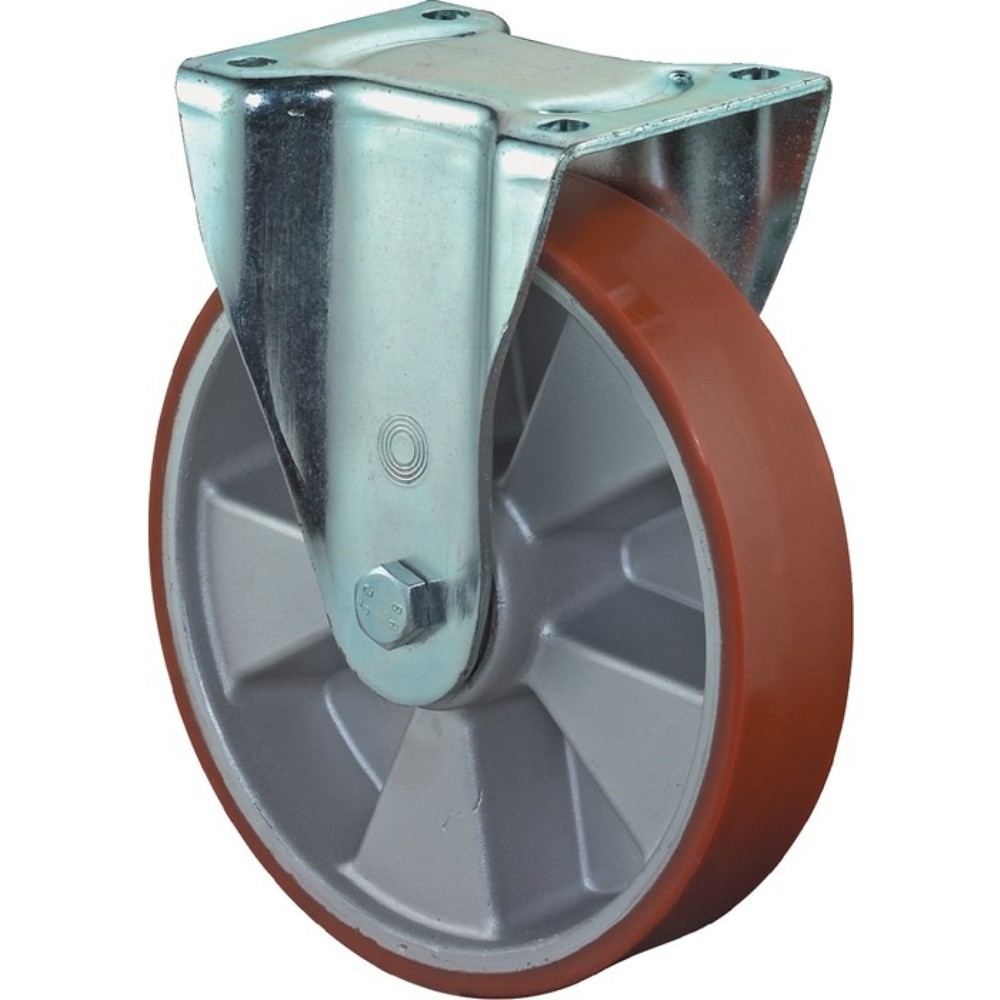 BS ROLLEN Roue fixe pour charges lourdes, polyuréthane moulé, roue Ø 200 mm, capacité de charge 800 kg, 135 mm 110 mm