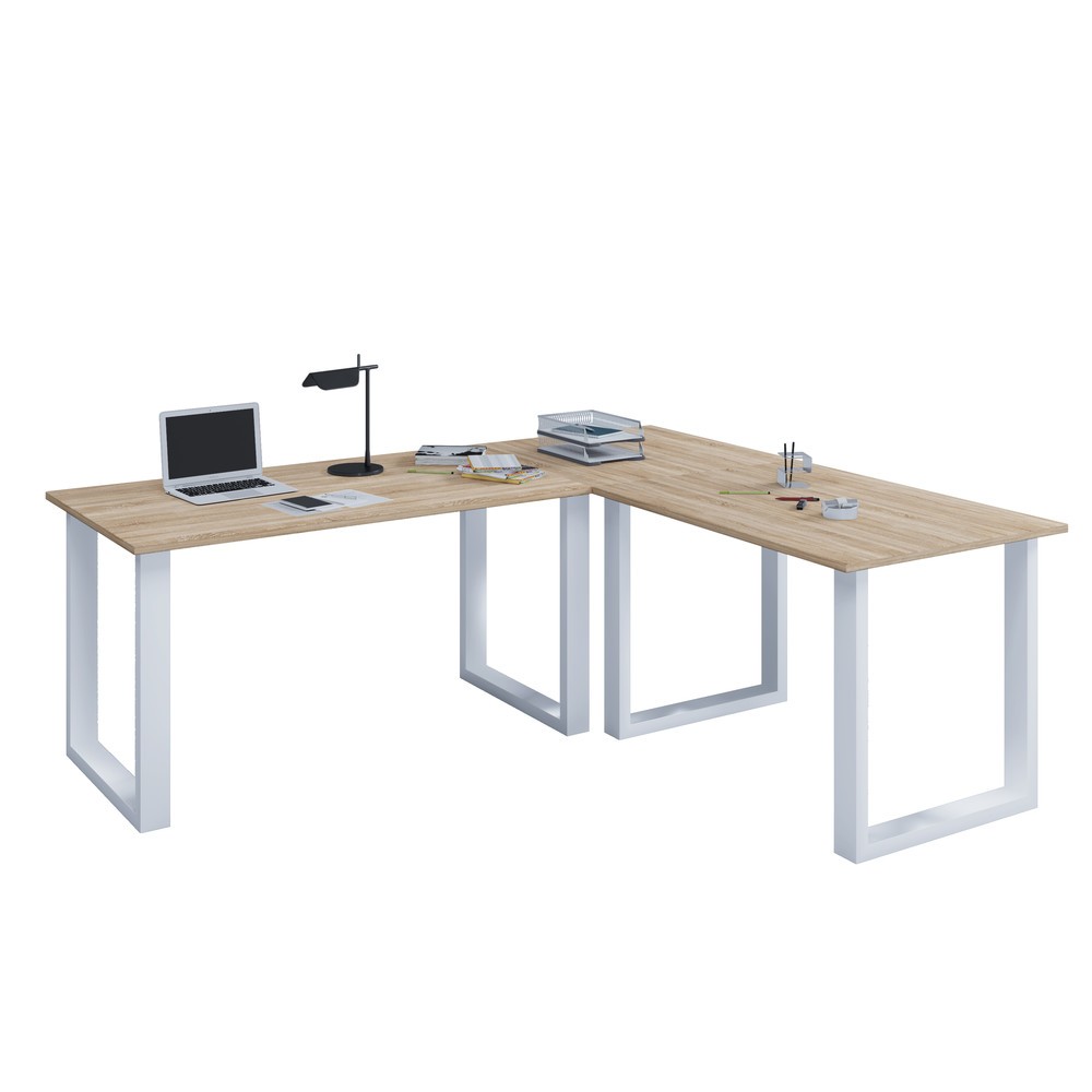 Bureau d'angle Lona, lxP 220 x 80 et 220 x 80 cm, pieds en U, chêne Sonoma