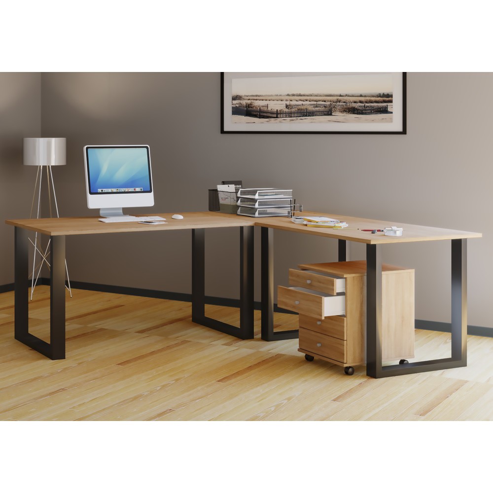 Produktabbildung Nr. 2: Bureau d'angle Lona, plateaux de table LxP 1 400 x 800 et 800 x 800 mm, plaque d'angle LxP 800 x 800 mm, pieds en U, chêne Sonoma/noir