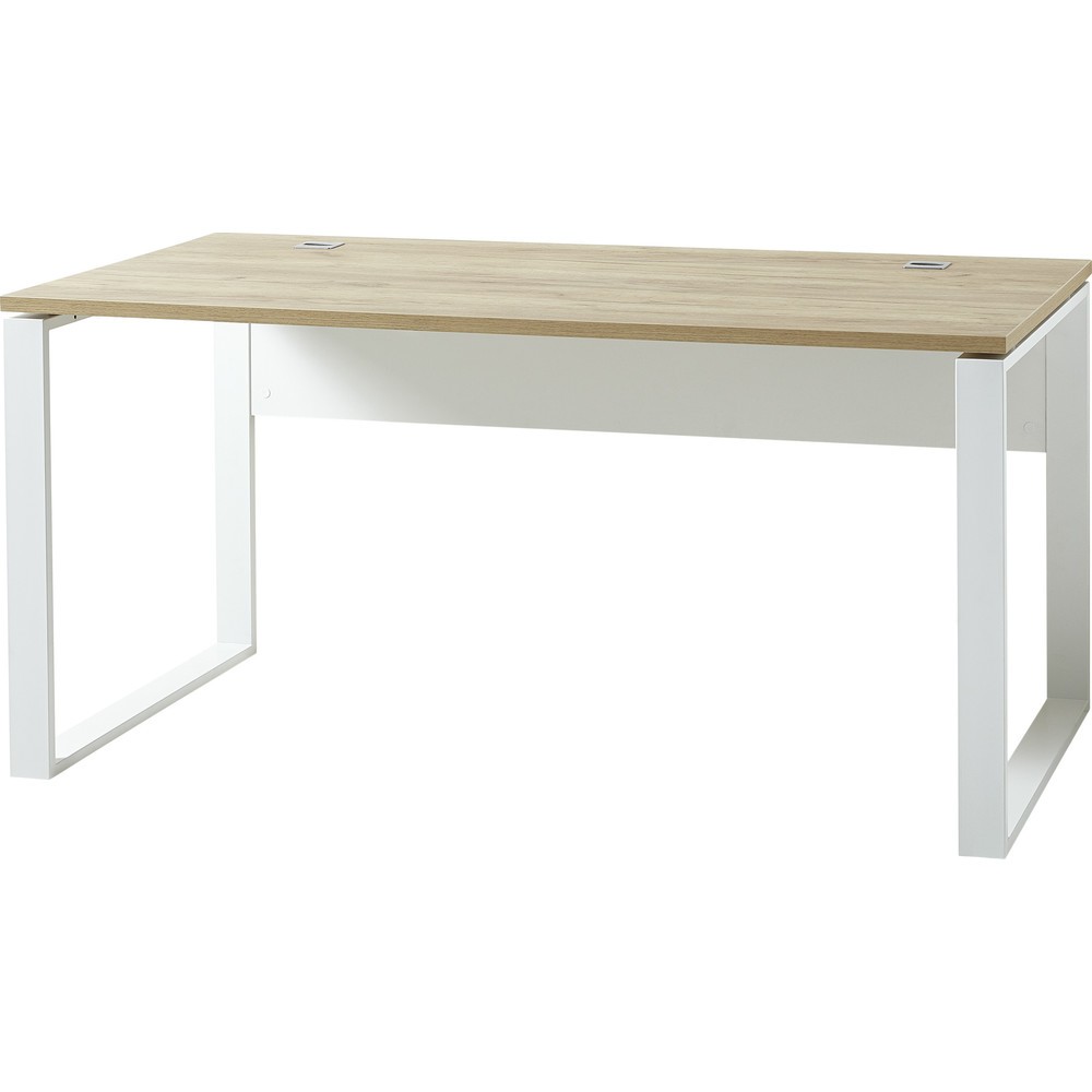 Bureau LIONI, avec patins métalliques, 1 170 x 1 200 mm, blanc/noir chêne de Navarre.