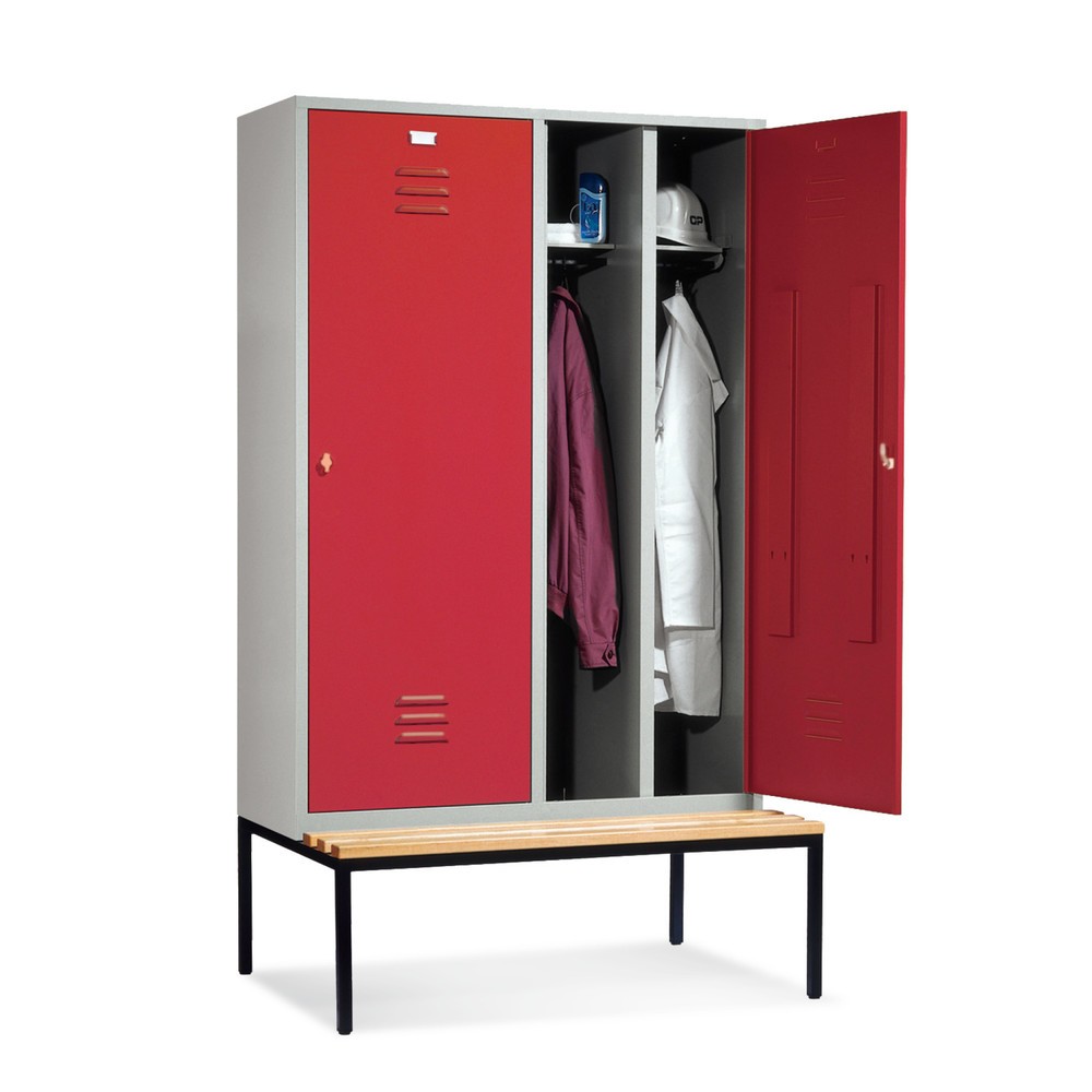 Garderobenschrank C+P Classic mit Sitzbank, mit Doppelabteil, 4 Abteile à 300 mm, 1 Tür pro Doppelabteil mit Zylinderschloss