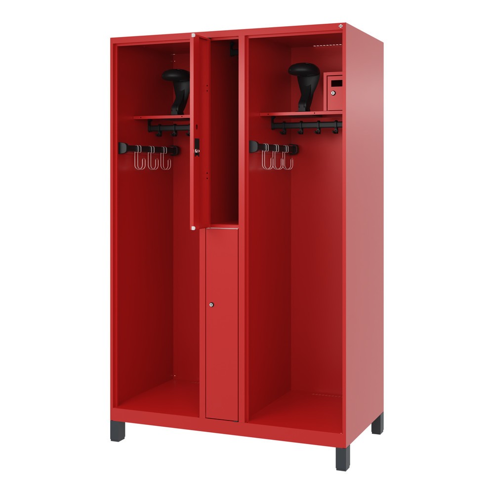 Produktabbildung Nr. 1: C+P Vestiaire pompier MAXI, pieds, HxlxP 1 850 x 1 200 x 600 mm, rouge feu, avec support de casque