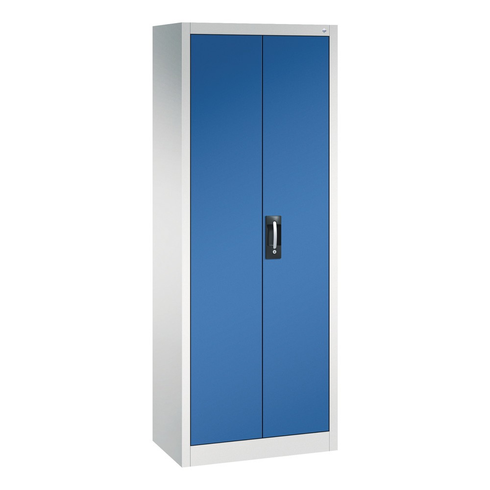 C+P Werkstatt-Flügeltürschrank mit 4 Fachböden, HxBxT 1.950 x 700 x 400 mm, lichtgrau, enzianblau