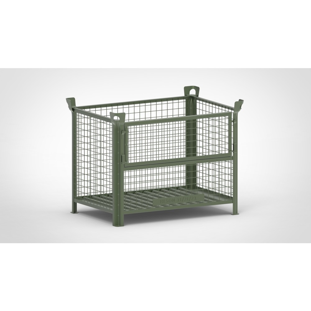 Caisse grillagée HESON®, avec ½ rabat grillagé, peinte, H x l x P 900 x 1 200 x 800 mm, vert réséda