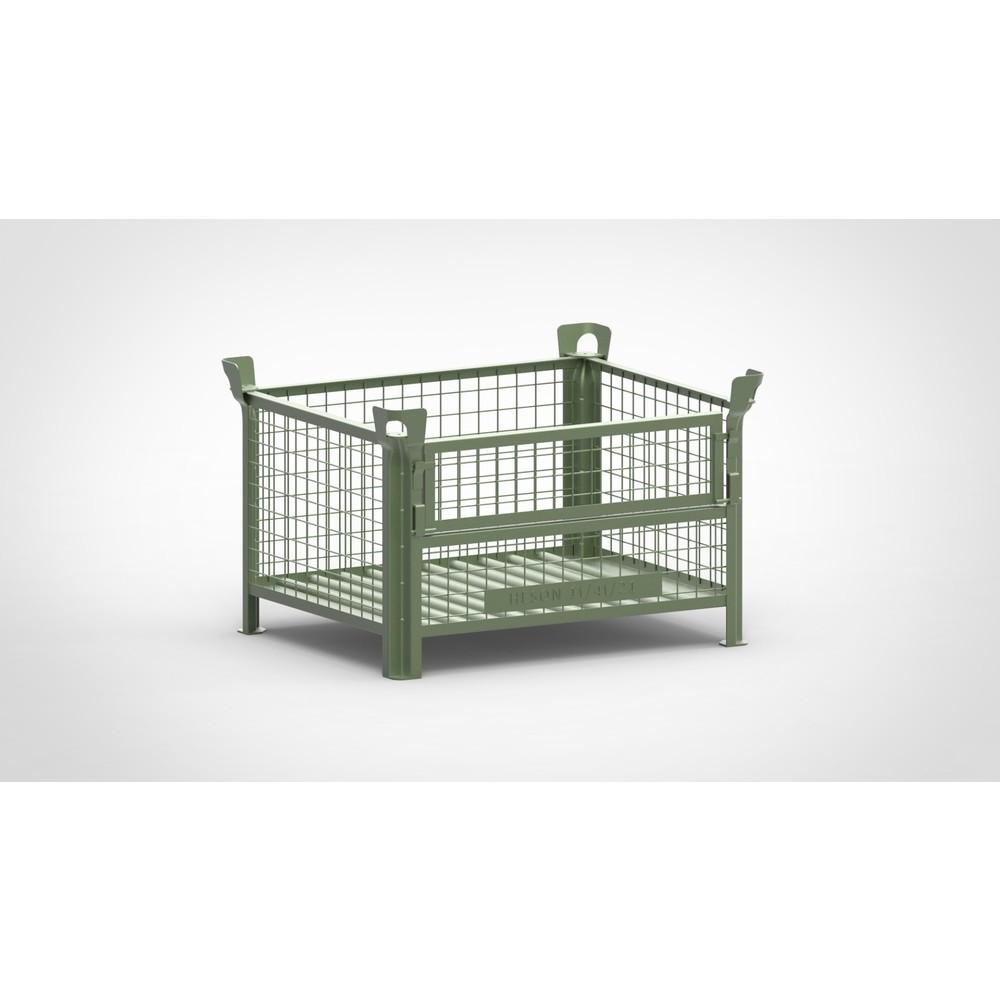 Caisse grillagée HESON®, avec ½ rabat grillagé, peinte, H x l x P 600 x 1 000 x 800 mm, vert réséda