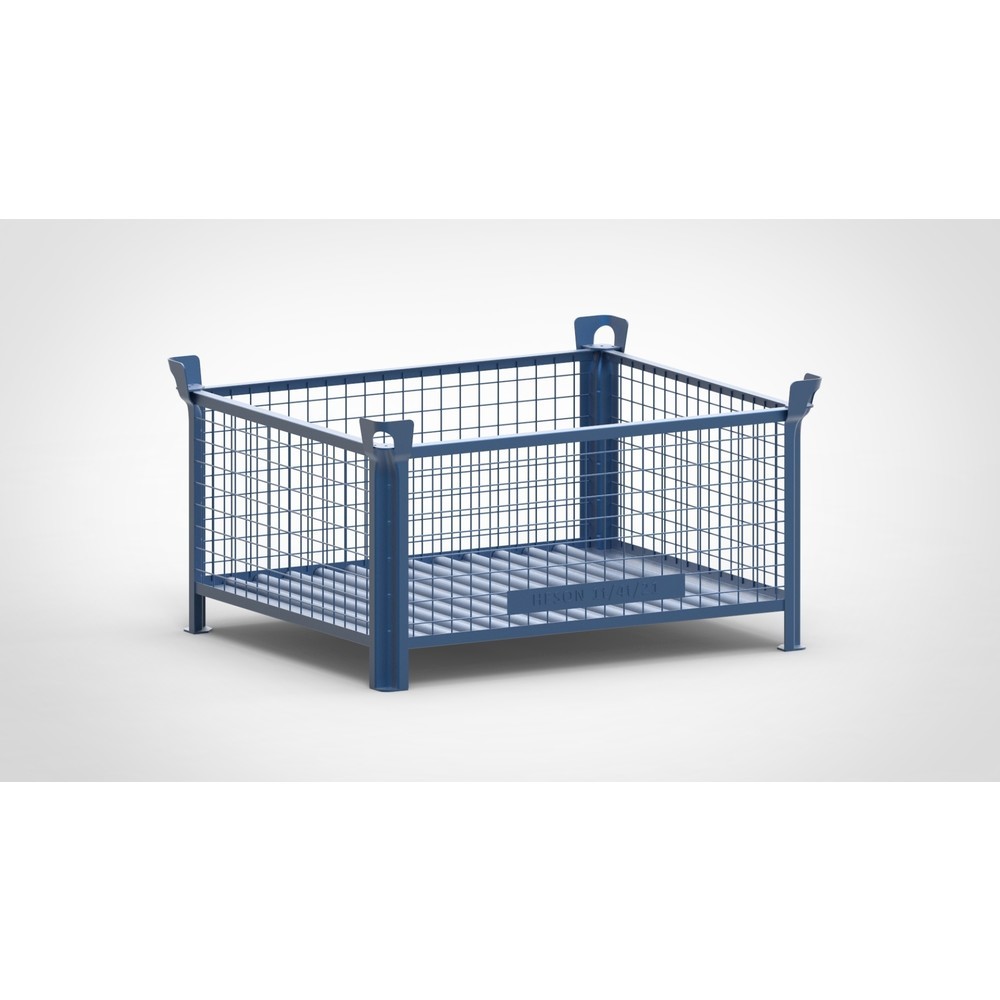 Caisse grillagée HESON®, parois fixes, peinte, H x l x P 600 x 1 200 x 1 000 mm, bleu gentiane