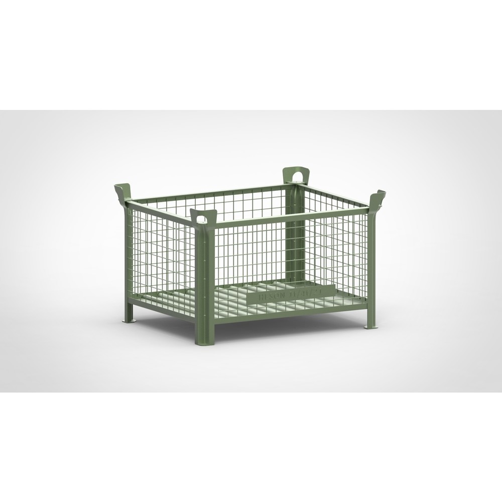 Caisse grillagée HESON®, parois fixes, peinte, H x l x P 600 x 1 000 x 800 mm, vert réséda