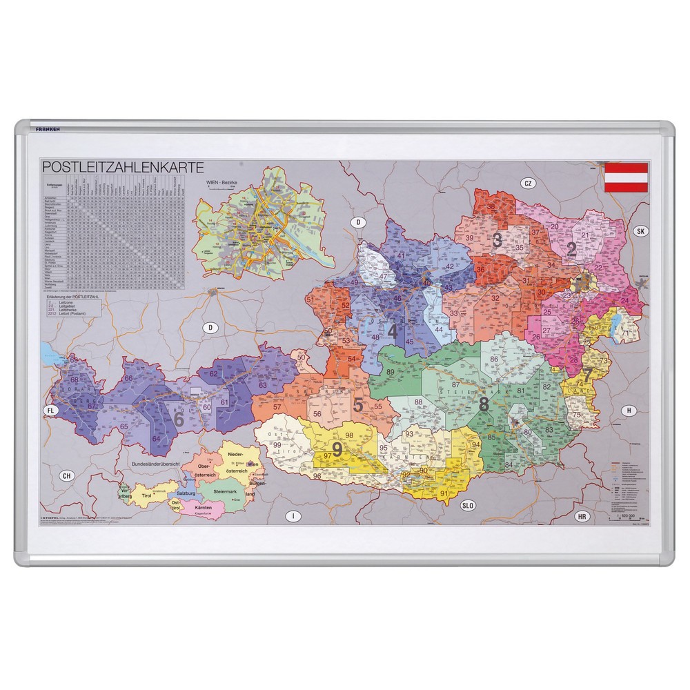 Carte d’Autriche FRANKEN, codes postaux, H x l 680 x 960 mm