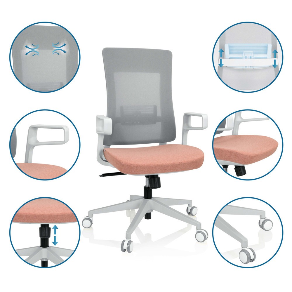 Produktabbildung Nr. 4: Siège de bureau / siège pivotant hjh OFFICE COMFIO WM maille / tissu, gris / rose