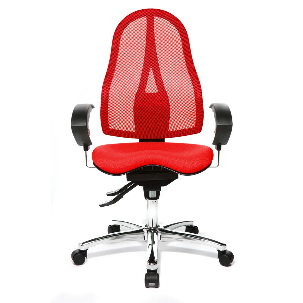 Chaise de bureau pivotante Topstar® Ortho 15, dossier en mesh, accoudoirs réglables en hauteur, rouge