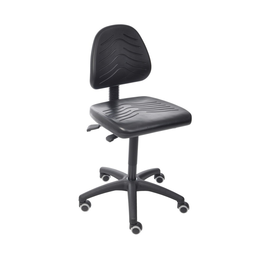 HEMMDAL Chaise de travail pivotante Confort, assise en PU, hauteur d’assise 460-650 mm, base plastique, roulettes