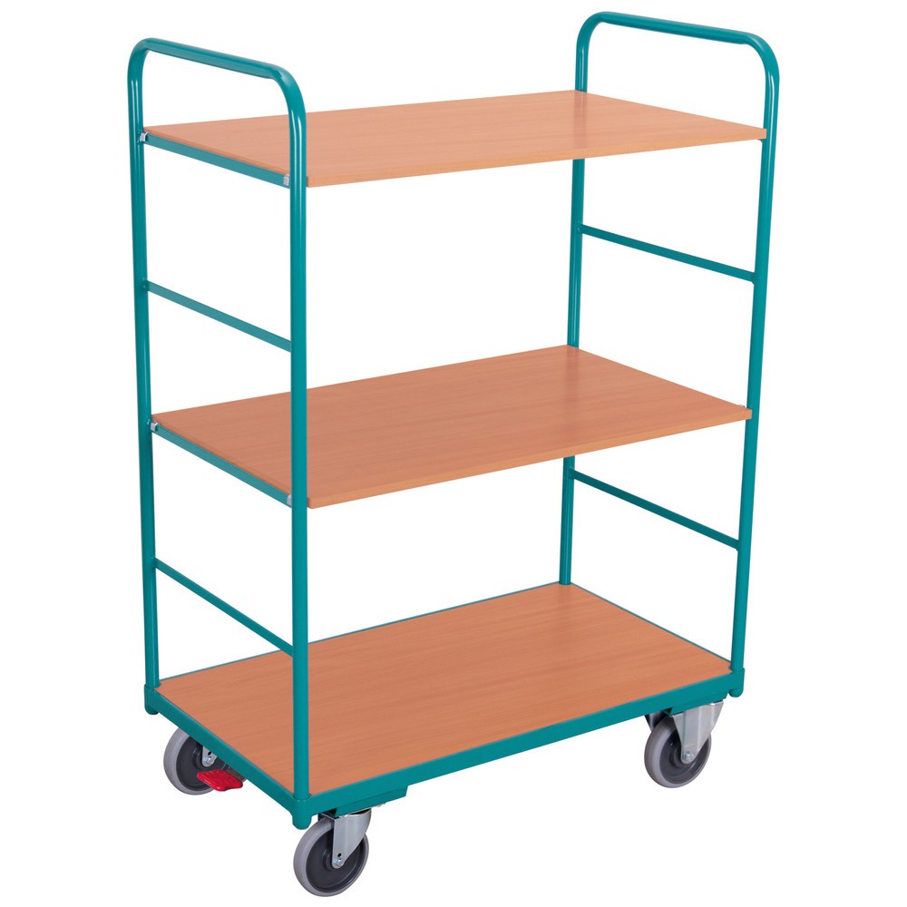 Chariot à étages Ameise®, capacité de charge de 250 kg, ouvert de tous les côtés, 3 tablettes de 1 000 x 600 mm