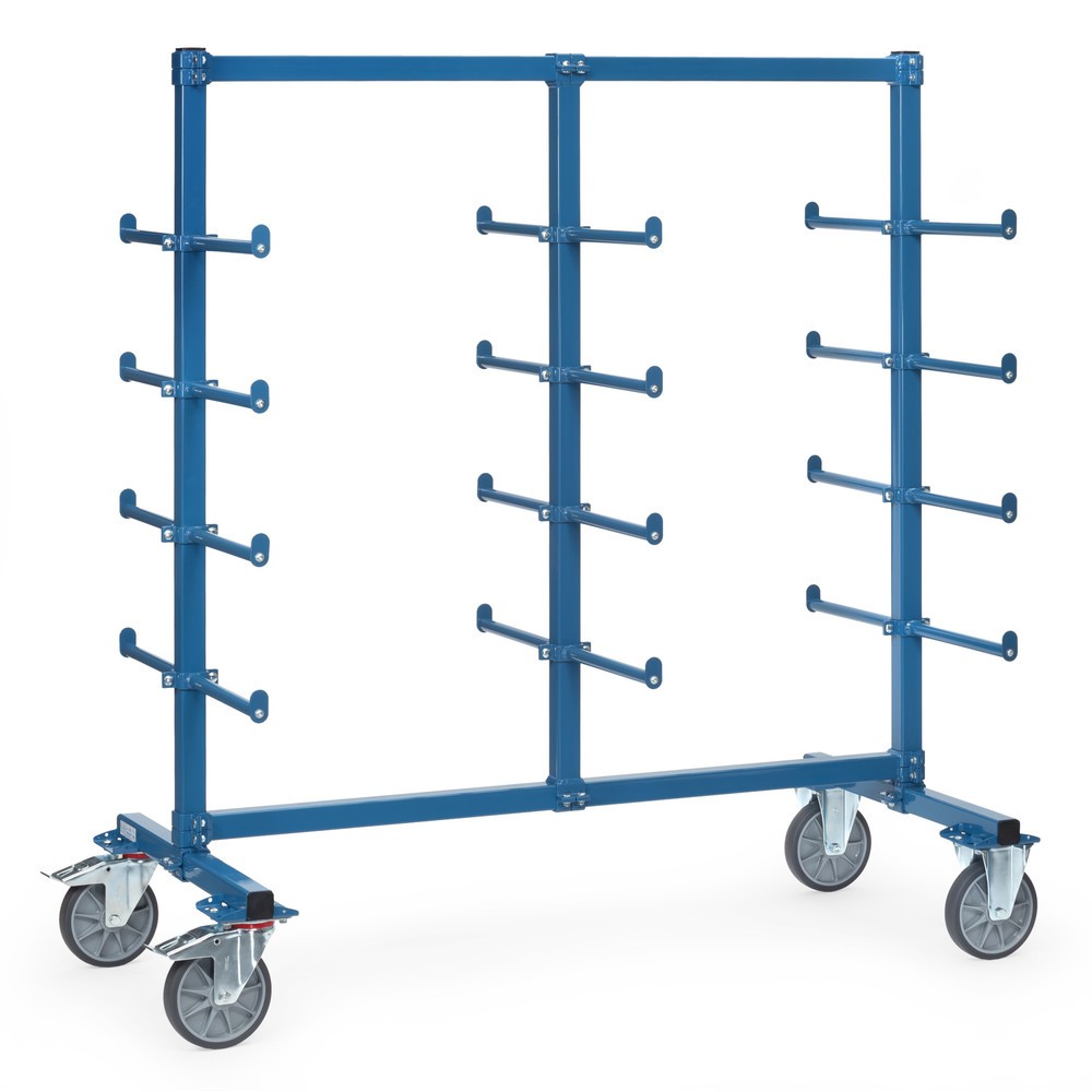 Chariot cantilever fetra®, bilatéral, 24 bras porteurs avec butée anti-roulement, H x l x P 1 807 x 1 400 x 800 mm