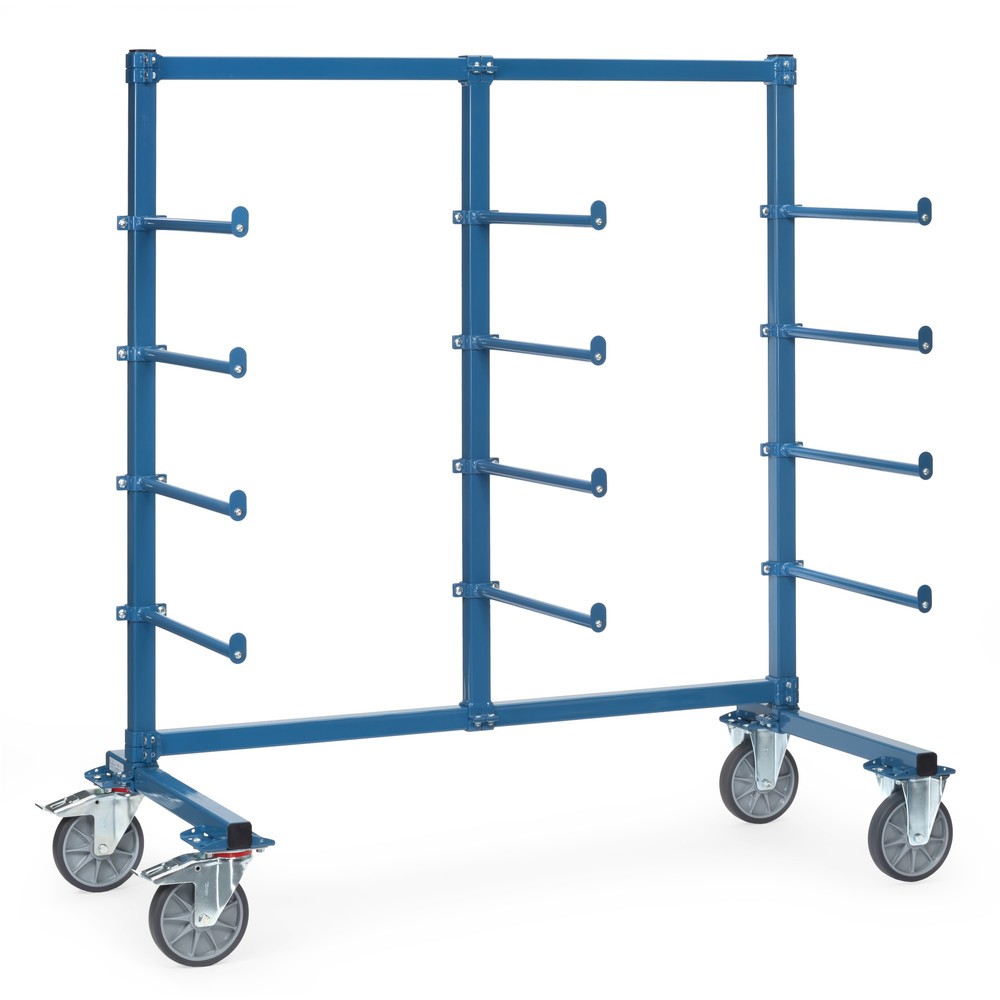 Chariot cantilever fetra®, unilatéral, 12 bras porteurs avec butée anti-roulement, H x l x P 1 807 x 1 400 x 800 mm