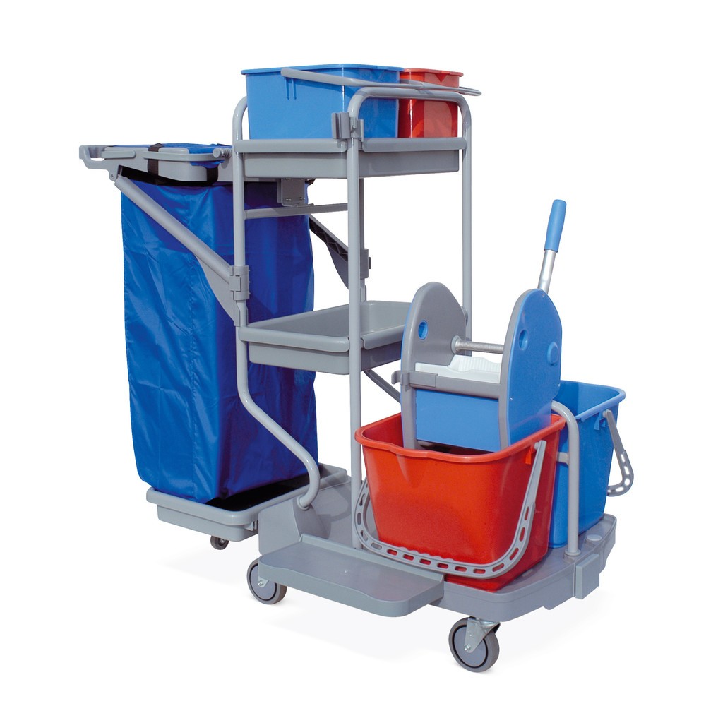 Chariot-système Harema®, seaux 2 x 9 litres + 2 x 15 litres, avec support en plastique