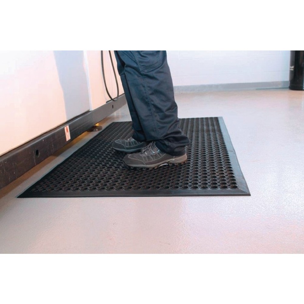 Revêtement de sol pour poste de travail COBA, noir caoutchouc, tapis prêt à l'emploi L 1 500 x l 900 x E 10 mm