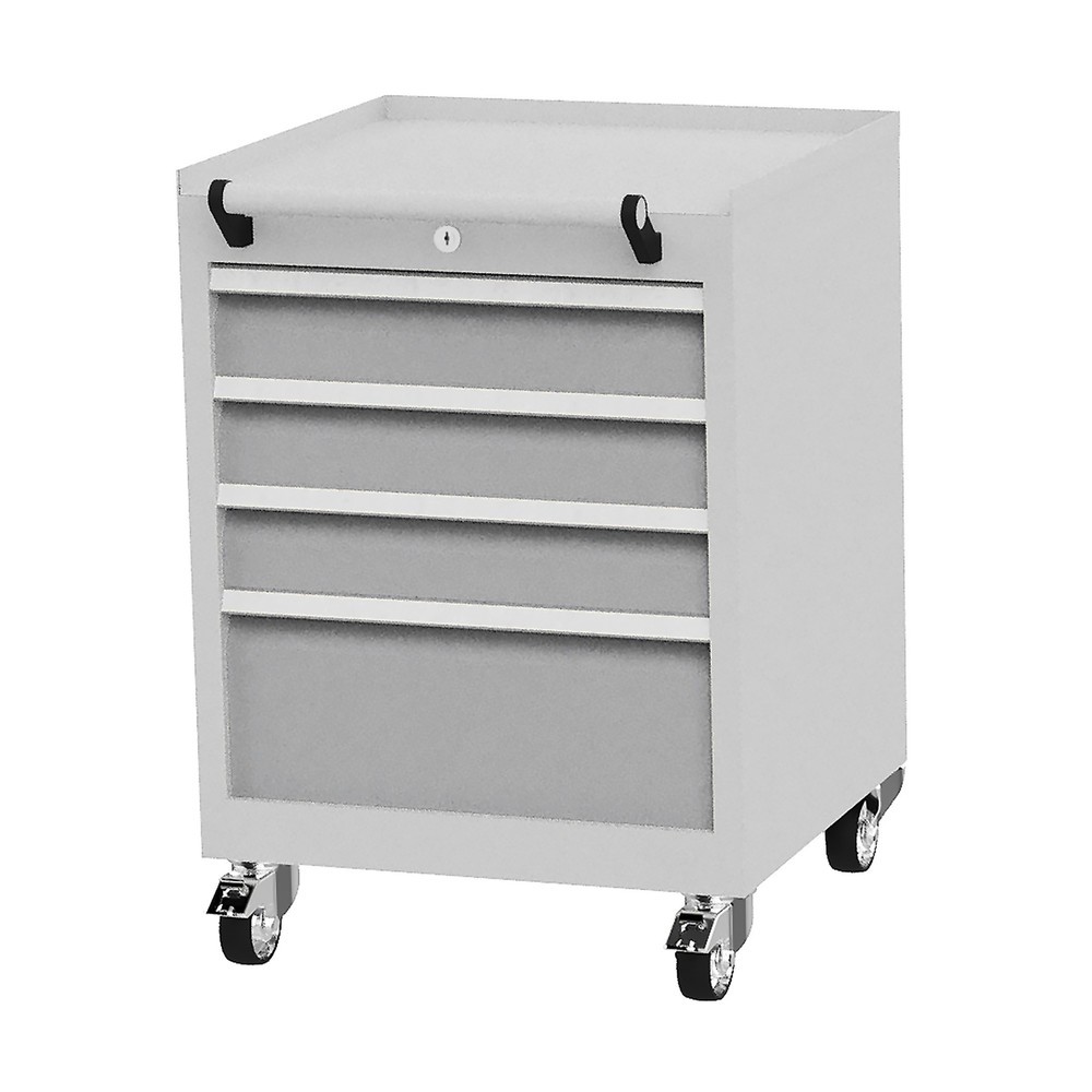 Conteneur à roulettes Bedrunka+Hirth avec capacité de charge de 50 kg par tiroir et extension totale, HxlxP 805 x 530 x 500 mm, gris fenêtre