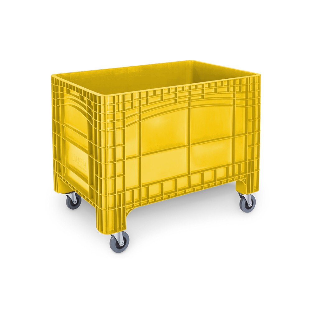 HxlxP 950 x 1 200 x 800 mm, 535 litres, 4 roues directrices (2 avec frein), jaune