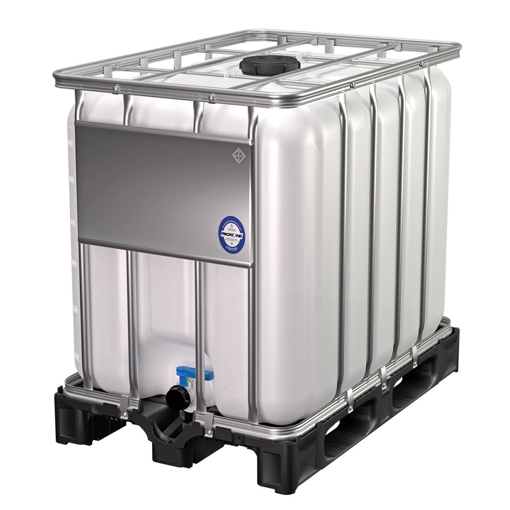 Conteneur IBC, sur palette en plastique, avec cadre en tube d'acier galvanisé, 600 litres, standard