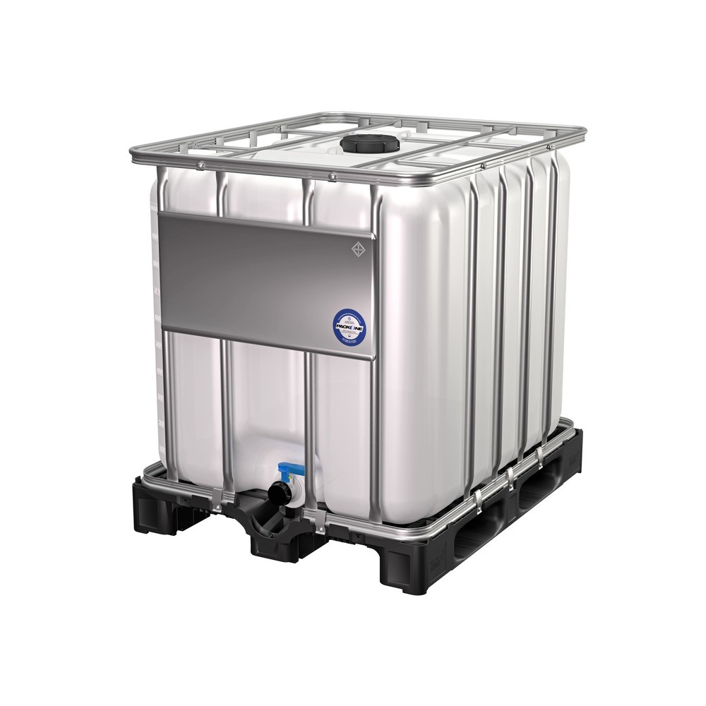 Conteneur IBC, sur palette en plastique, avec cadre en tube d'acier galvanisé, 1000 litres, standard