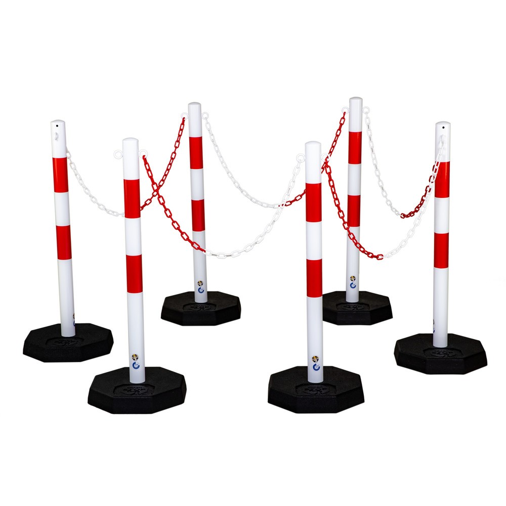 dancop Jeu de potelets à chaîne KPS, chaîne en plastique de 25 m, rouge/blanc, 6 pcs/UV