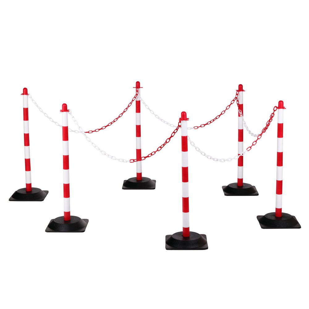 dancop Jeu de potelets à chaîne KPS, chaîne en plastique de 10 m, rouge/blanc, 6 pcs/UV