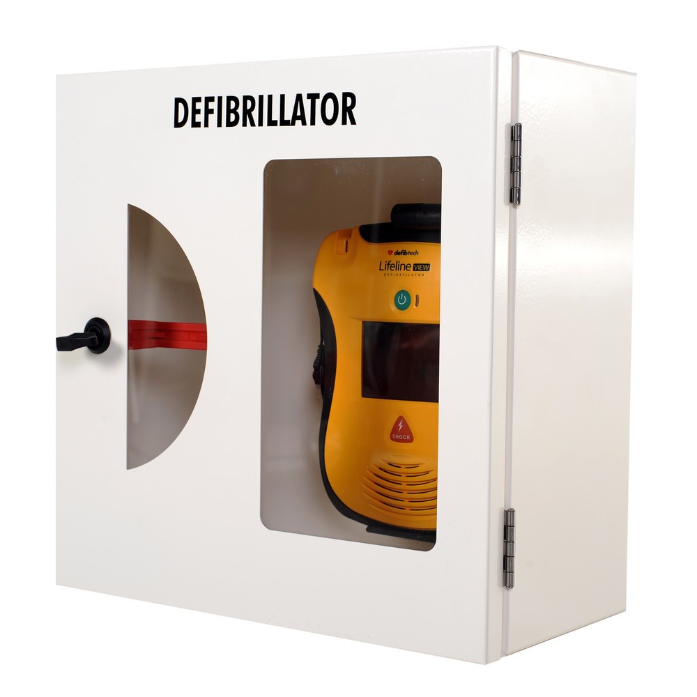 defibtech Defibrillatoren-Schrank mit Einschlagscheibe und akustischem Alarm, reinweiß