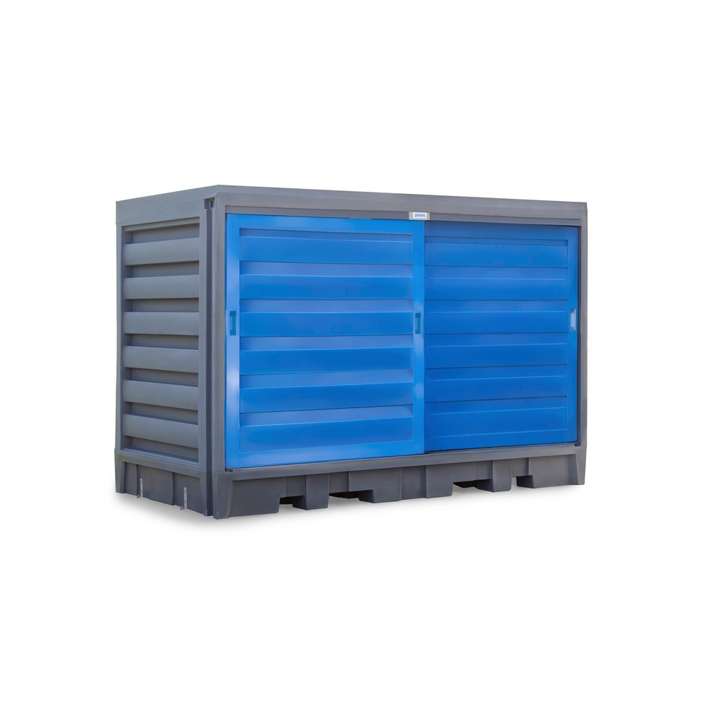 Dépôt à fûts en PE, HxlxP 2 170 x 3 200 x 1 740 mm, 2x IBC ou 8x 200 l