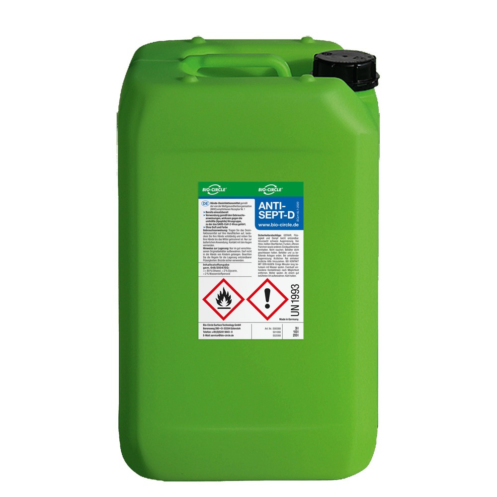 Désinfectant pour les mains BIO-CIRCLE ANTISEPT-D, bidon de 20 l