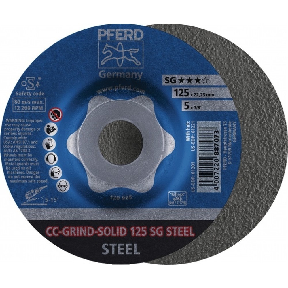 Meule à ébarber CC-GRIND-SOLID SG STEEL D125xép. mm contre-coudé acier perçage 2