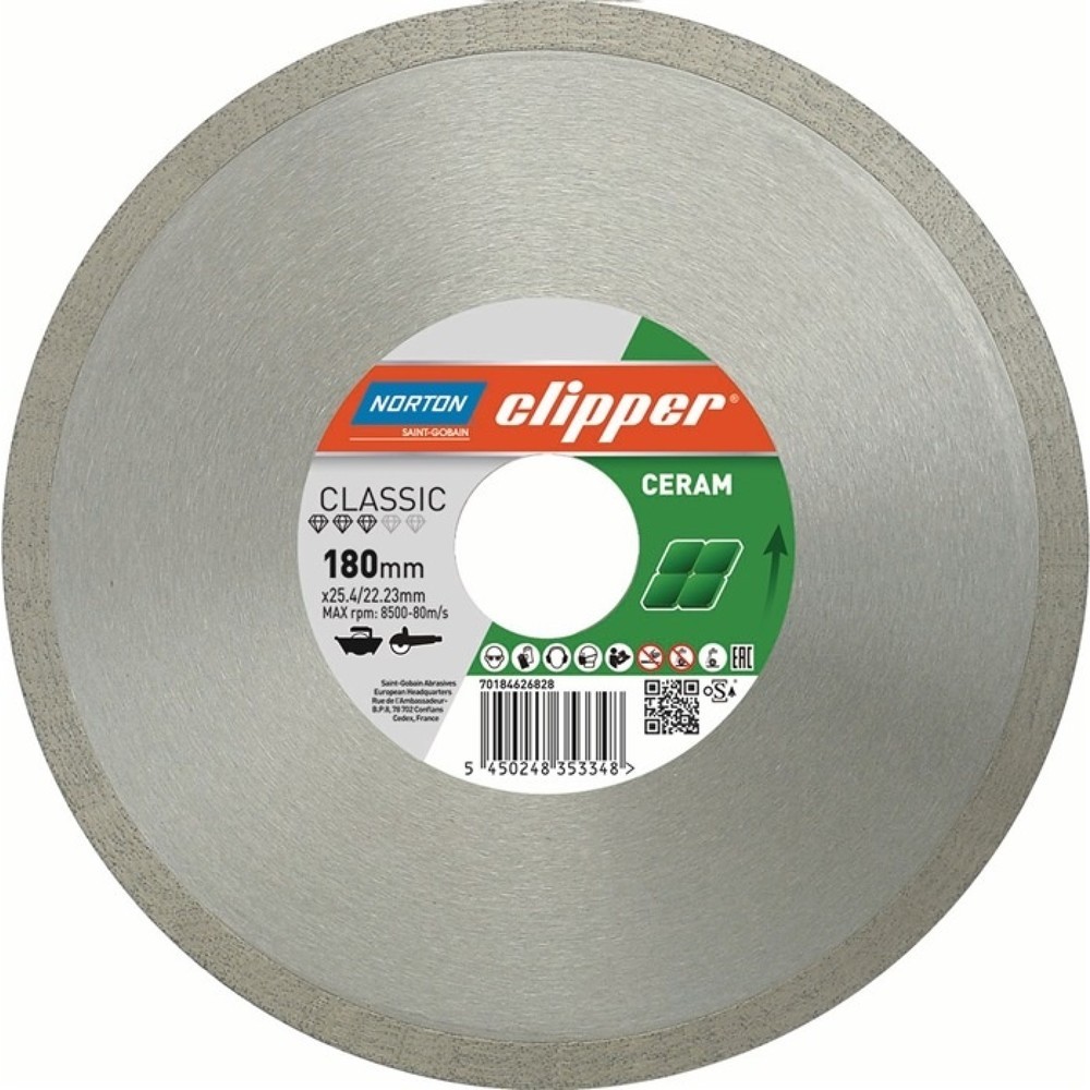 Disque à tronçonner diamant Classic Ceram D. 180 mm perçage 25,4 / 22,23 mm 1,7