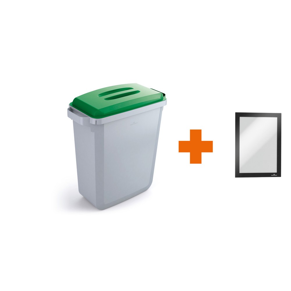 DURABLE Conteneur à déchets DURABIN® 60L avec couvercle + cadre d’affichage DURAFRAME®