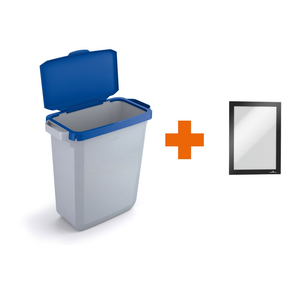 DURABLE Conteneur à déchets DURABIN® 60L avec couvercle rabattable + cadre d’affichage DURAFRAME®