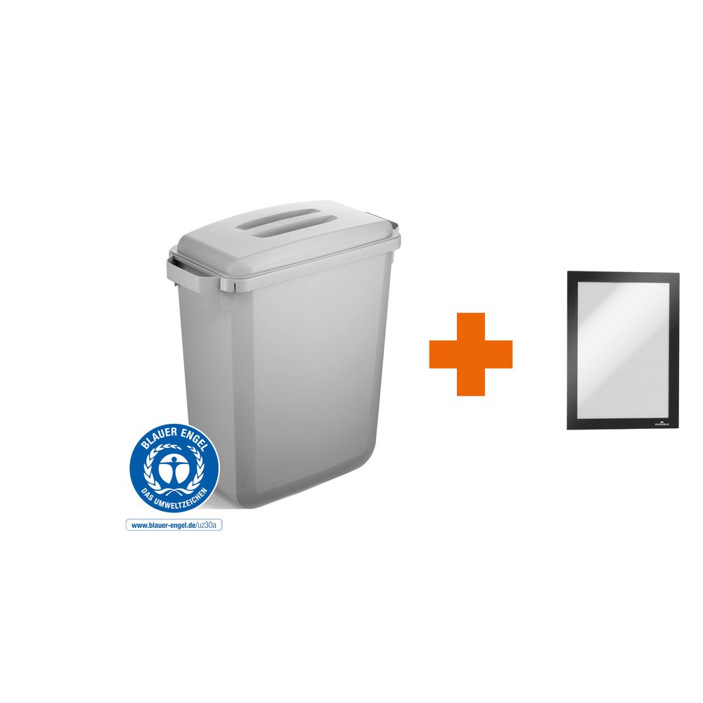 DURABLE Conteneur à déchets DURABIN® 60L avec couvercle + cadre d’affichage DURAFRAME®