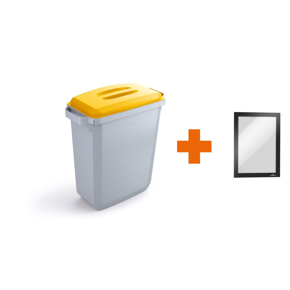 DURABLE Conteneur à déchets DURABIN® 60L avec couvercle + cadre d’affichage DURAFRAME®, jaune