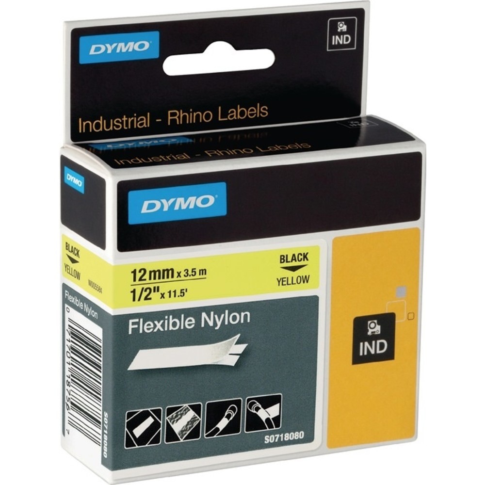 DYMO Schriftband, flexibles Nylonband, Bandbreite 12 mm Bandlänge 3,5 m, schwarz auf weiß