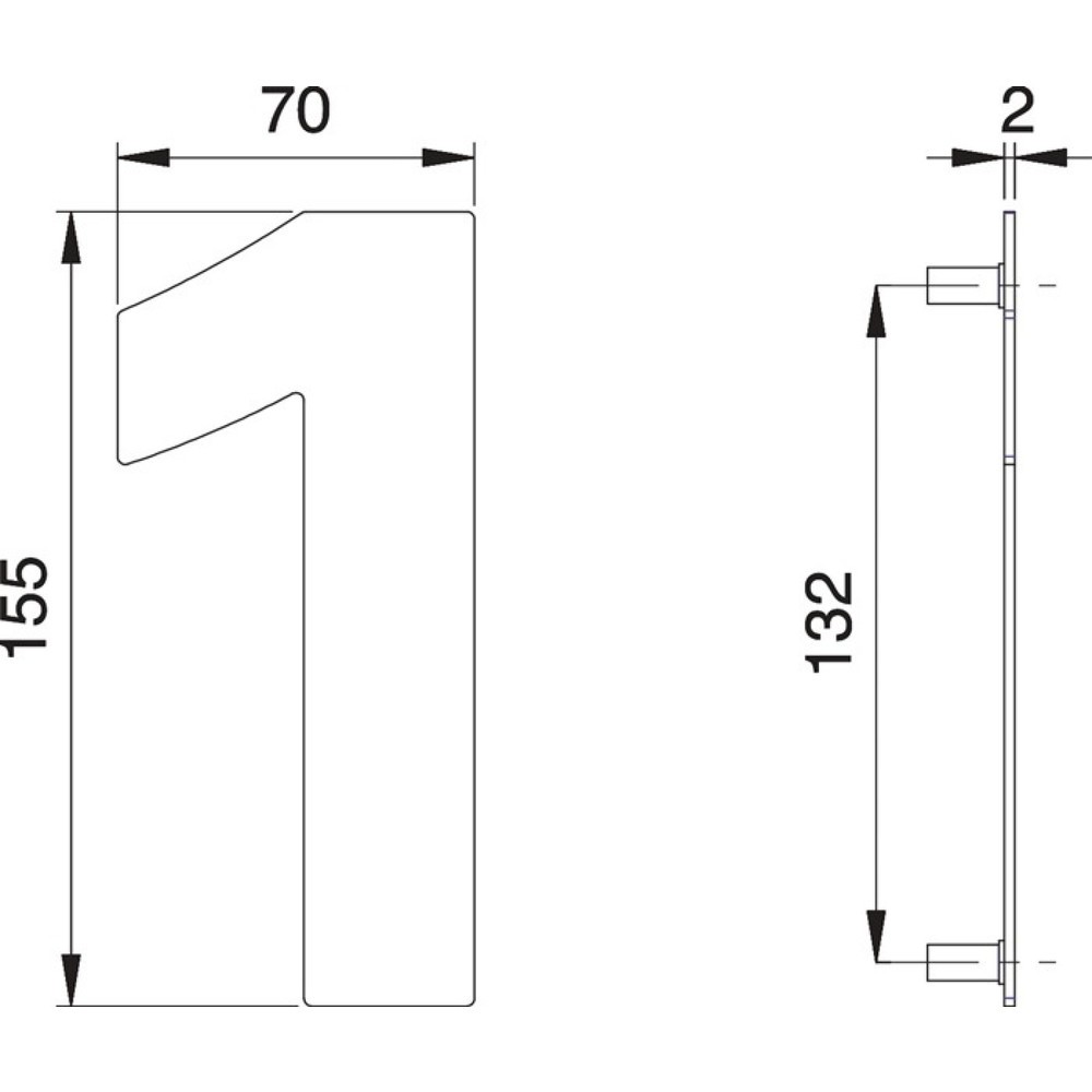 EDI Hausnummer Ziffer 1, 150 mm Breite 70 mm, Edelstahl matt