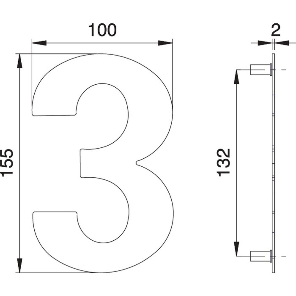 EDI Hausnummer Ziffer 3, 150 mm Breite 100 mm, Edelstahl matt