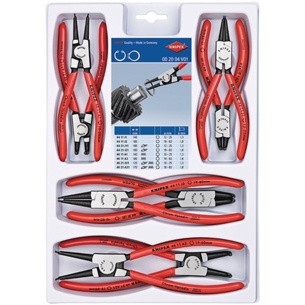 Jeu de pinces pour circlips 8 pièces poinçonnage LS 10-60 mm KNIPEX