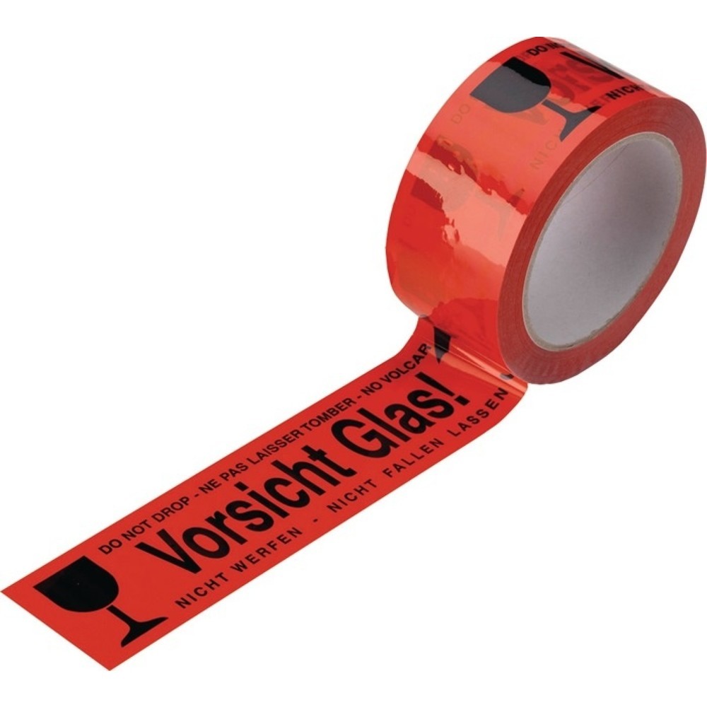 ENVIROPACK Ruban adhésif de signalisation PVC, longueur 66 m, largeur 48 mm, Attention ! Verre, rouleau, rouge