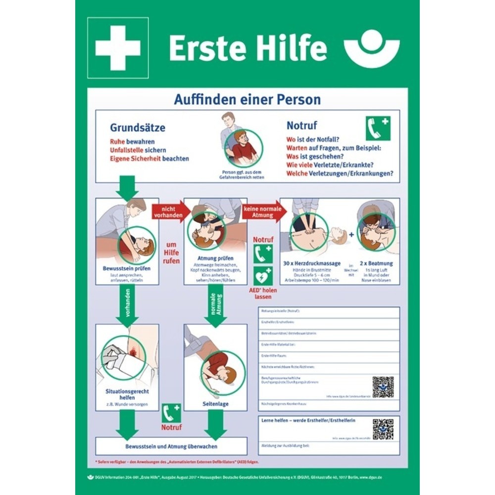 Erste-Hilfe-Plan nach DGUV Information 204-001, Kunststoff, L410xB590 mm