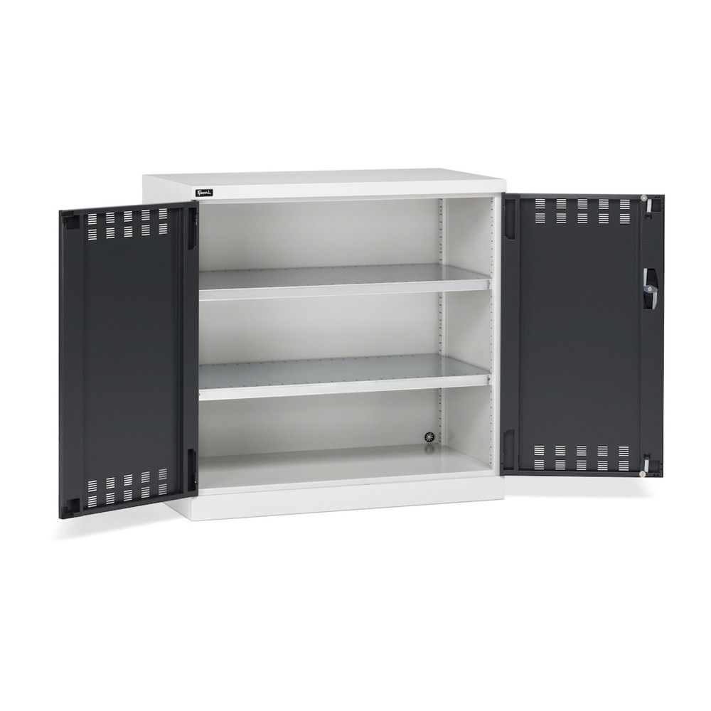 Fami PERFOM Flügeltürschrank, 2 Fachböden, perforierte Flügeltüren, HxBxT 1.000 x 1.023 x 555 mm, lichtgrau, anthrazit