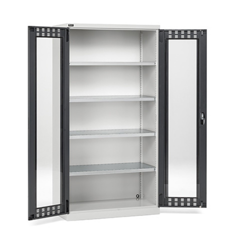 Fami PERFOM Flügeltürschrank mit 4 Fachböden und Sichtfenstern, HxBxT 2.000 x 1.023 x 726 mm, lichtgrau, anthrazit