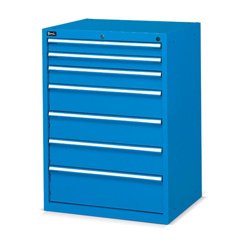 Fami Schubladenschrank Flexa Key Comfort, Schubladen 2x75/1x100/3x150/1x200 mm, HxBxT 1.000 x 717 x 600 mm, RAL 5012 lichtblau