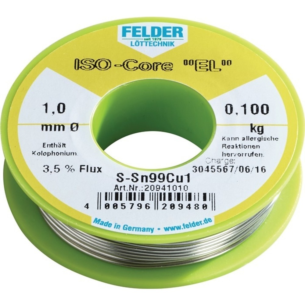 FELDER Lötdraht ISO-Core® EL, 100 g, 1 mm, S-Sn99Cu1