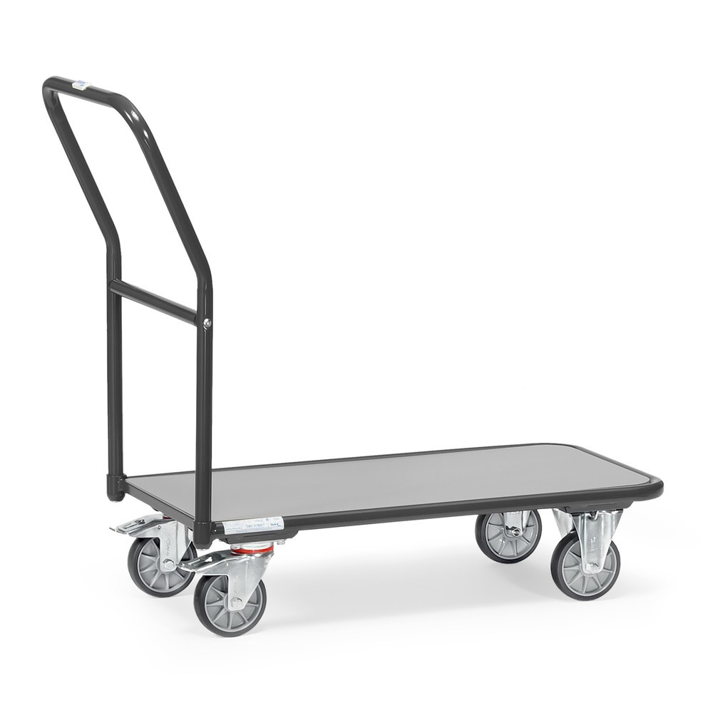 fetra® Chariot à plate-forme avec surface de chargement en bois lxP 450 x 850 mm, capacité de charge 250 kg, gris anthracite,