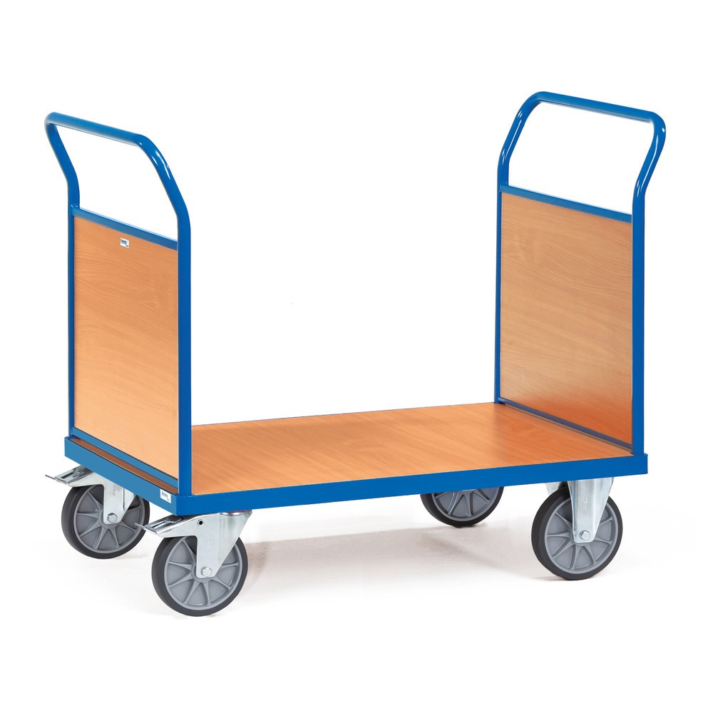 fetra® Chariot à plate-forme, à 2 côtés avec ridelles en bois, surface de chargement lxP 700 x 1 000 mm