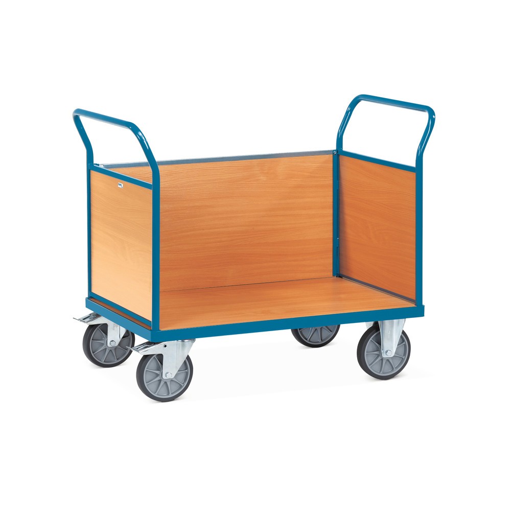 fetra® Chariot à plate-forme, à 3 côtés avec ridelles en bois, surface de chargement lxP 600 x 1 000 mm