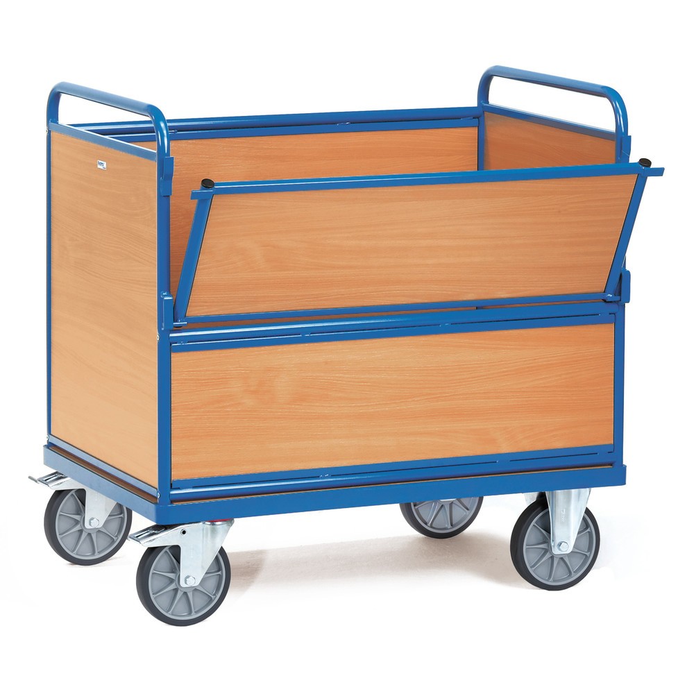 fetra® Chariot-caisse à ridelles en bois, surface de chargement 700 x 1 000 mm